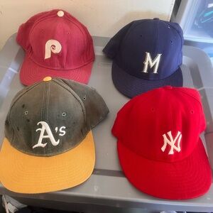 4 vintage 100% wool size 7 1/4 fitted hat bundle made in usa yankees A’s philly